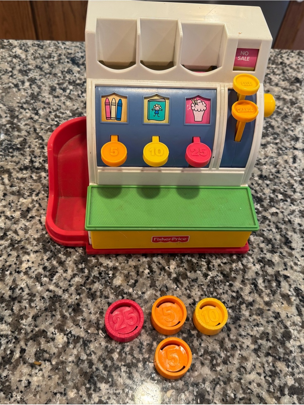 Fisher-Price Plastic Play Cash Register in White, Red, Green, Yellow, Pink